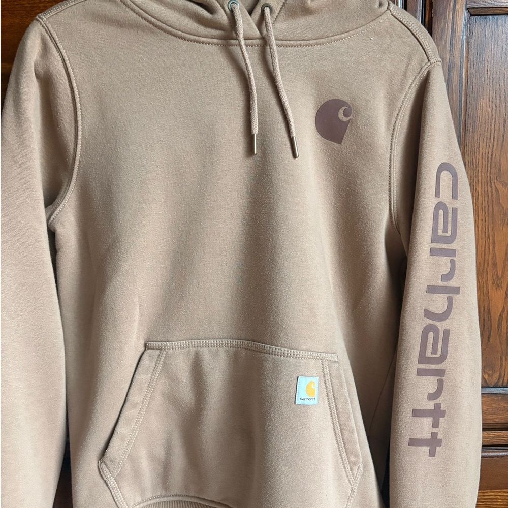 Carhartt Tan Workwear Hoodie with Logo Sleeve